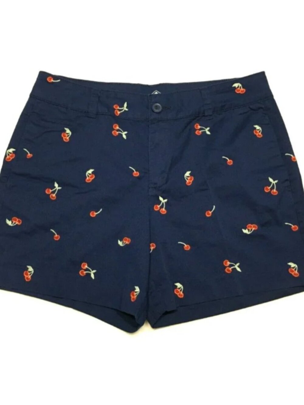 St Johns Bay Chino Cotton Shorts Cherry Embroidered XL Blue NWT